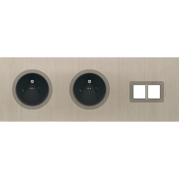 Façade Empreintes VOLUME Nickel Satiné Triple Horiz 2 Prises de Courant M2 M - Modelec - 314478M-E1