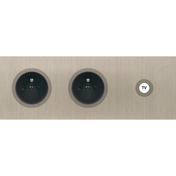 Façade Empreintes VOLUME Nickel Sat Triple Horiz 2 Prises de Courant Prise TV M - Modelec - 329478M-E1