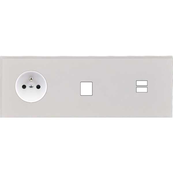 Façade Empreintes ANGLE Blanc Triple Horiz Prise 2P+T 1 Média Chargeur USB M - Modelec - 334471M-E2