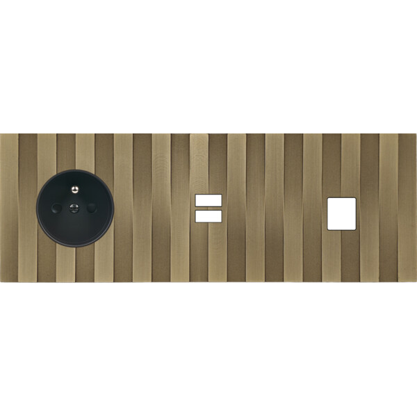 Façade Empreintes LIGNE Laiton Sat Triple Horizontale Prise de Courant U1 M1 M - Modelec - 335479M-E5