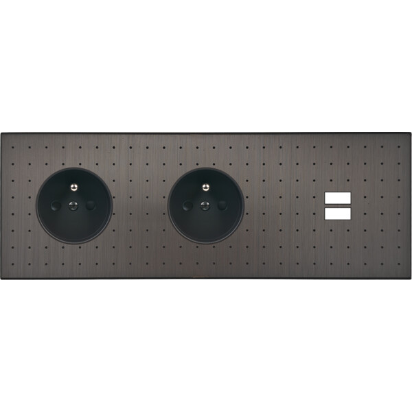 Façade Empreintes POINT Canon Fusil Triple Horizontale 2 Prises de Courant U1 M - Modelec - 337474M-E4