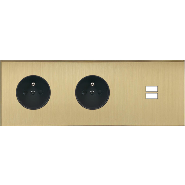 Façade Empreintes ANGLE Laiton Sat Triple Horizontale 2 Prises de Courant U1 M - Modelec - 337479M-E2