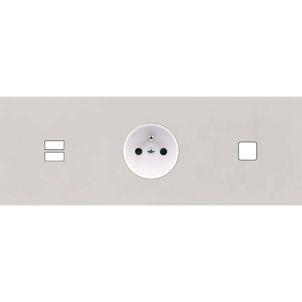 Façade Empreintes PLAN Blanc Triple Horiz Chargeur USB Prise 2P+T 1 bouton M - Modelec - 343471M-E0
