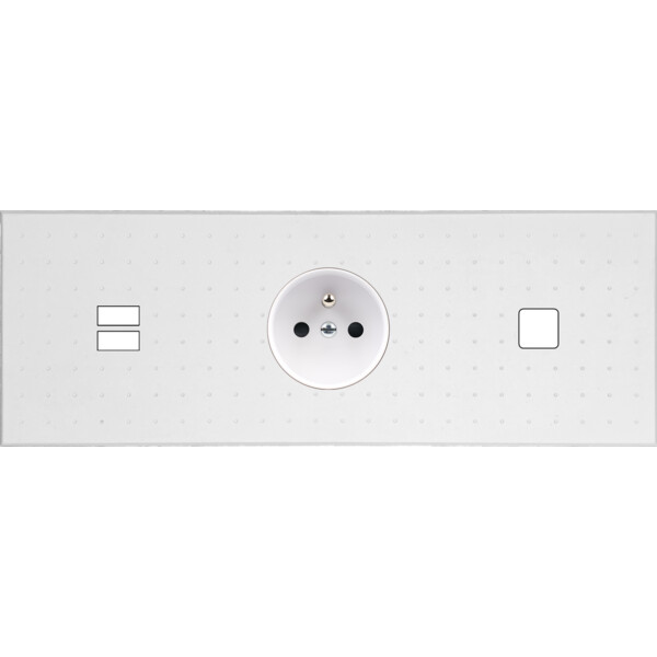 Façade Empreintes POINT Blanc Triple Horiz Chargeur USB Prise 2P+T 1 bouton M - Modelec - 343471M-E4
