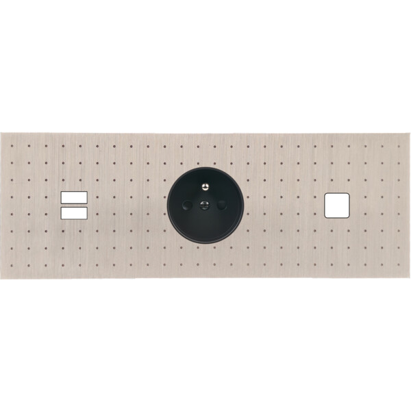 Façade Empreintes POINT Nickel Sat Triple Horizontale Chargeur USB PC 1 bouton M - Modelec - 343478M-E4