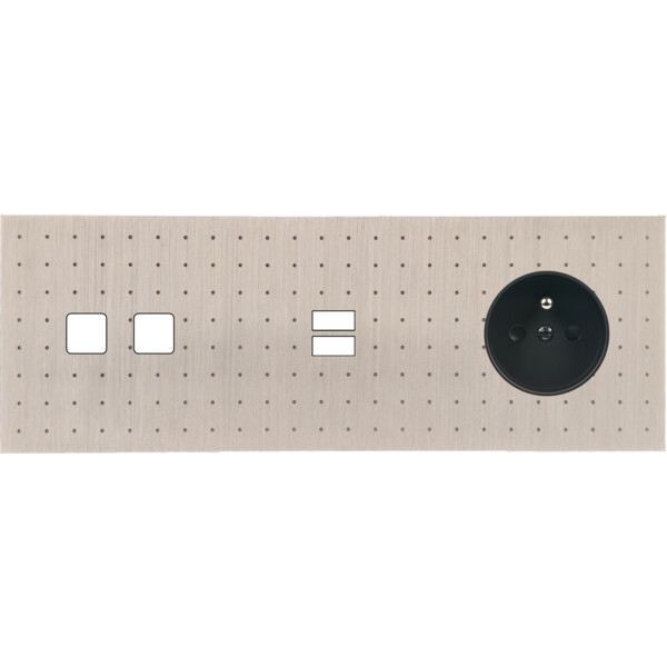 Façade Empreintes POINT Nickel Satiné Triple Horiz 2 boutons carrés U1 PC M - Modelec - 345478M-E4