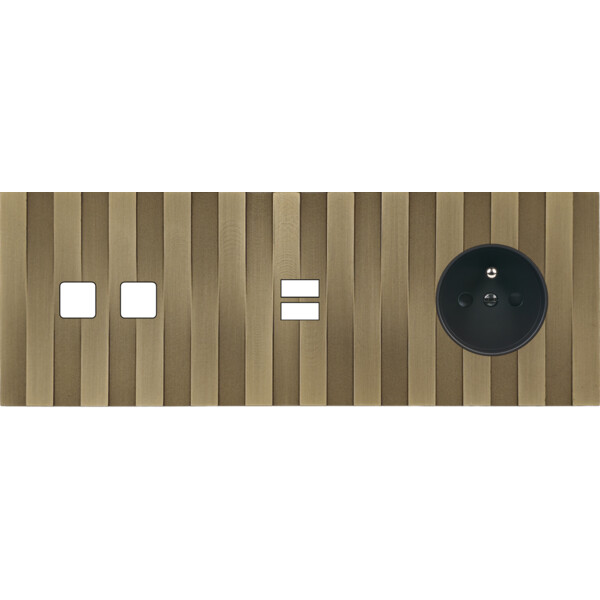 Façade Empreintes LIGNE Laiton Satiné Triple Horiz 2 boutons carrés U1 PC M - Modelec - 345479M-E5