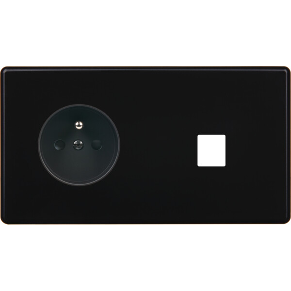 Façade Hikari noir soft touch double horizontale 1 PC 1 media (263-482) - Modelec - 263482