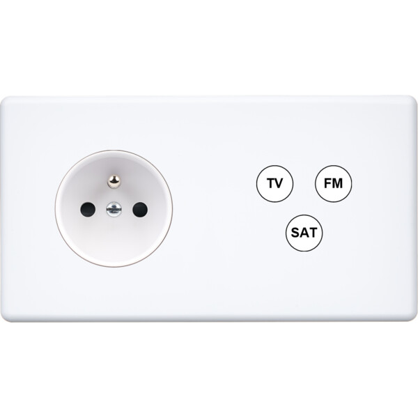 Façade Hikari blanc soft touch double horizontale 1 PC TV-FM-SAT (265-481) - Modelec - 265481