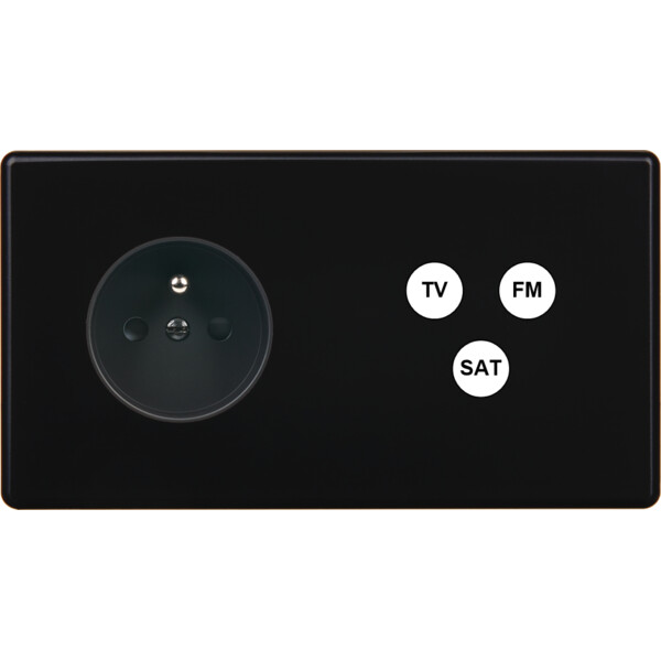 Façade Hikari noir soft touch double horizontale 1 PC TV-FM-SAT (265-482) - Modelec - 265482