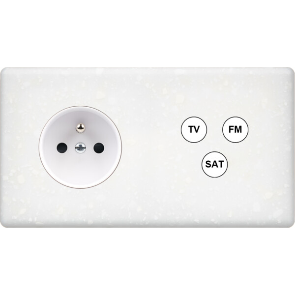 Façade Hikari terrazzo blanc double horizontale 1 PC TV-FM-SAT (265-485) - Modelec - 265485