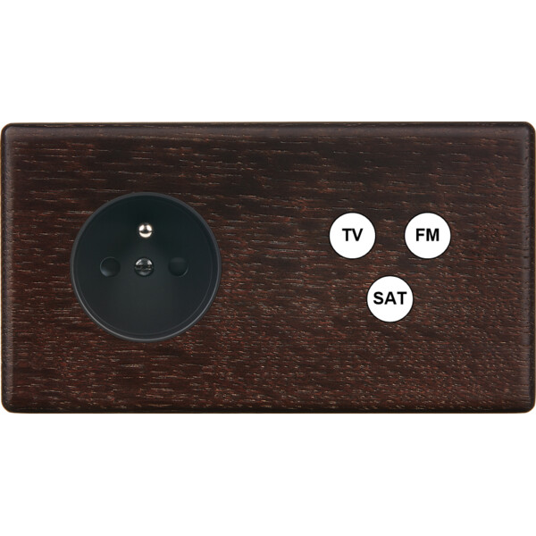 Façade Hikari chene fonce double horizontale 1 PC TV-FM-SAT (265-492) - Modelec - 265492
