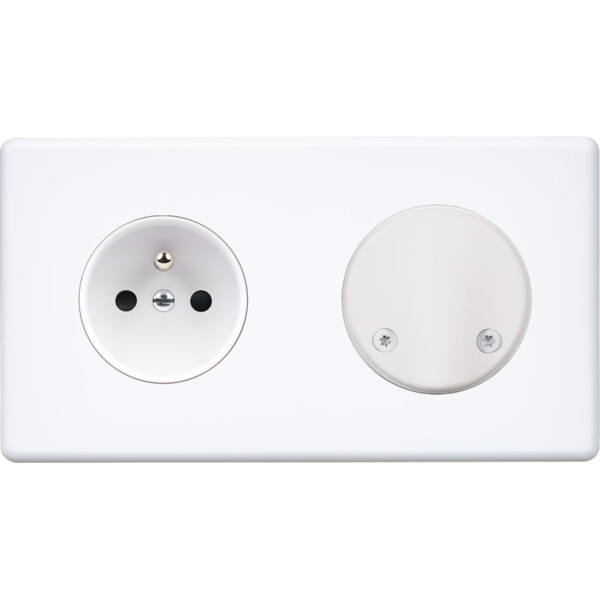 Façade Hikari blanc soft touch double horizontale 1 PC sortie de câble (272-481) - Modelec - 272481