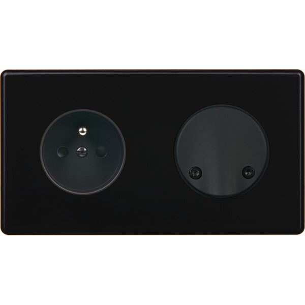 Façade Hikari noir soft touch double horizontale 1 PC sortie de câble (272-482) - Modelec - 272482