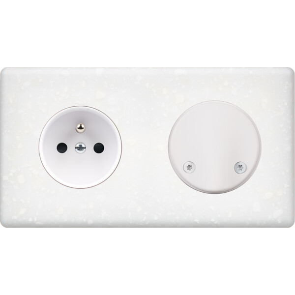 Façade Hikari terrazzo blanc double horizontale 1 PC sortie de câble (272-485) - Modelec - 272485