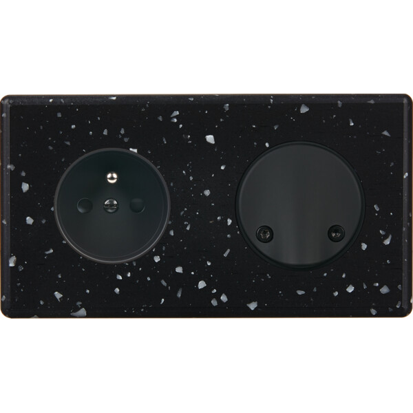 Façade Hikari terrazzo noir double horizontale 1 PC sortie de câble (272-486) - Modelec - 272486