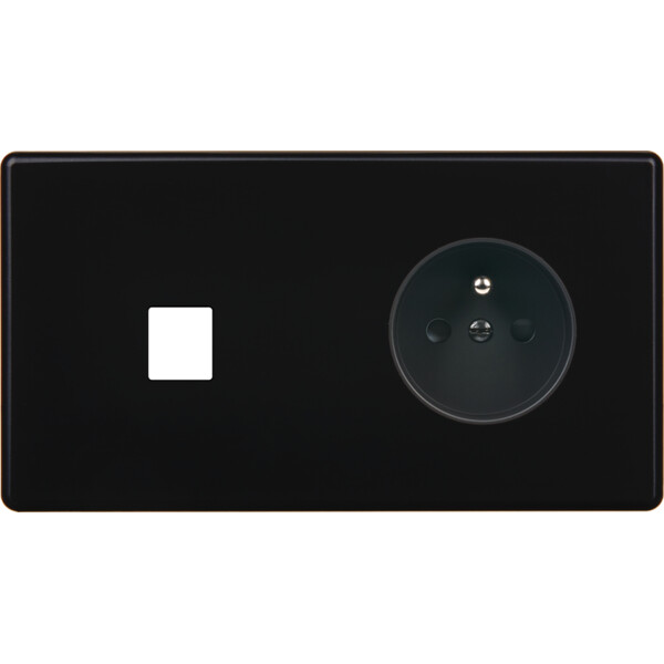 Façade Hikari noir soft touch double horizontale 1 media 1 PC (276-482) - Modelec - 276482