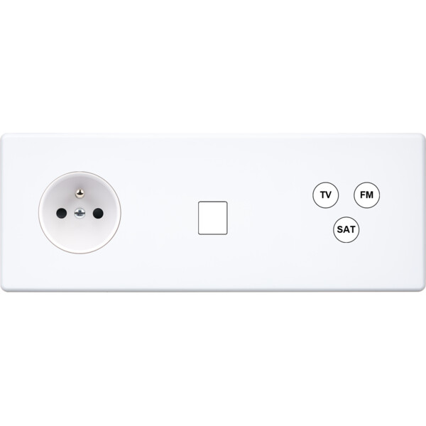 Façade Hikari blanc soft touch triple horizontale 1 PC 1 media TV-FM-SAT (324-481) - Modelec - 324481