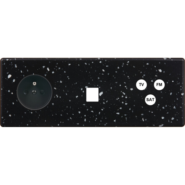 Façade Hikari terrazzo noir triple horizontale 1 PC 1 media TV-FM-SAT (324-486) - Modelec - 324486