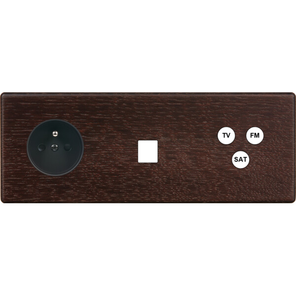 Façade Hikari chene fonce triple horizontale 1 PC 1 media TV-FM-SAT (324-492) - Modelec - 324492