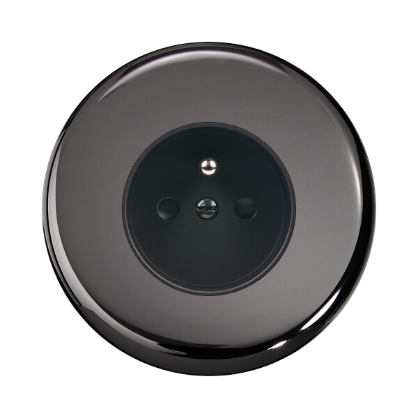 Façade Iris Horizon laiton nickel noir miroir simple poste prise, magnétique - Modelec - 190376M