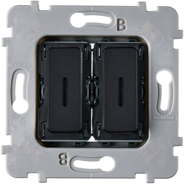 Mécanisme bouton plat LED 2 va-et-vient ou poussoir M ALU NOIR - Modelec - 087020G522-L