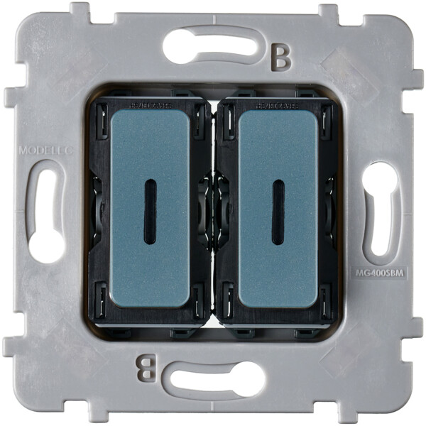 Mécanisme bouton plat LED 2 va-et-vient ou poussoir M ALU BLEU RL - Modelec - 087020G523-L