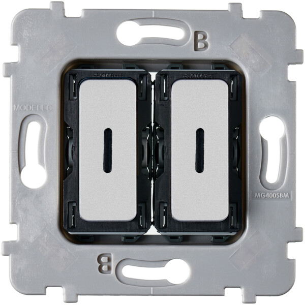 Mécanisme bouton plat led 2 va et vient /poussoir pour collection m nickel sablé - Modelec - 087020G531-L