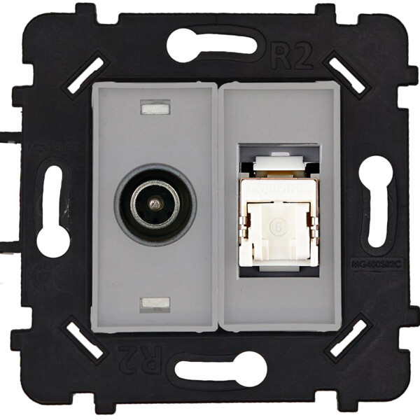 Mécanisme TV + RJ45 catégorie 6 blanc, pour façade simple double ou triple. - Modelec - 087935B