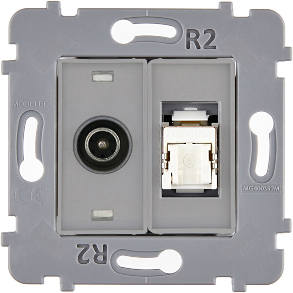 Mécanisme TV + RJ45 catégorie 6 blanc, pour façade simple double ou triple. - Modelec - 087935G