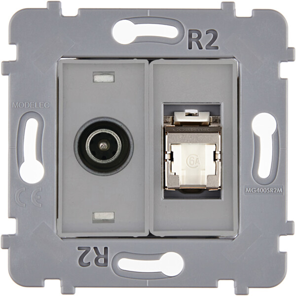 Mécanisme TV + RJ45 cat 6a BLINDE blanc pour M, Confidence et Fascination. - Modelec - 087940G