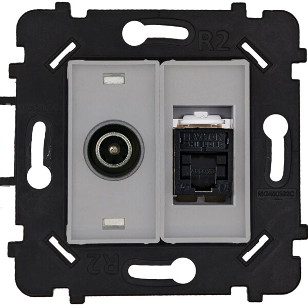 Mécanisme deux médias TV + RJ45 cat 6A BLINDE noir - Modelec - 087945B