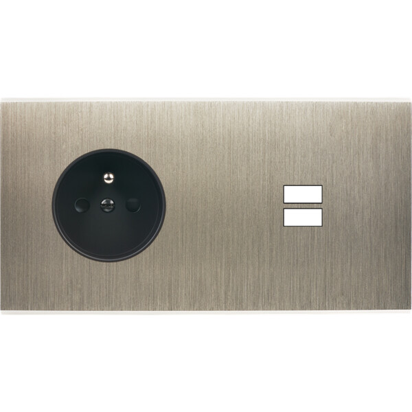 Façade 1prise 2P+T + 1 trou pour chargeur double USB (U1) 259-412M Collection Confidence en Laiton - Modelec - 259412M