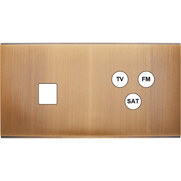 Façade Confidence Laiton  Vieux Bronze double horizontale 1 MEDIA TV-FM-SAT sans vis (269-417M) - Modelec - 269417M