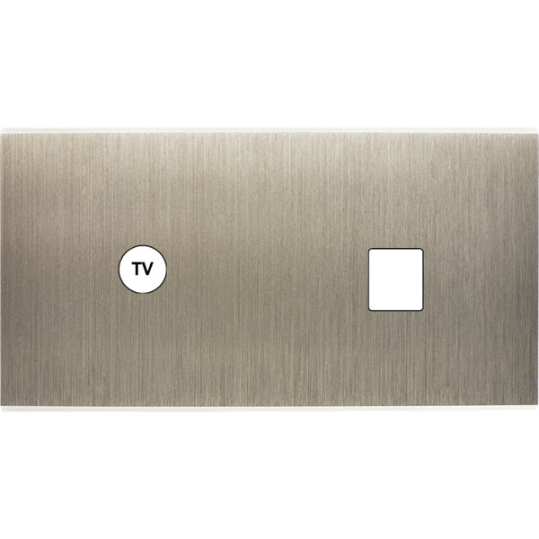 Façade Confidence Laiton Acier Brossé double horizontale PC 1 prise TV (273-412M) - Modelec - 273412M