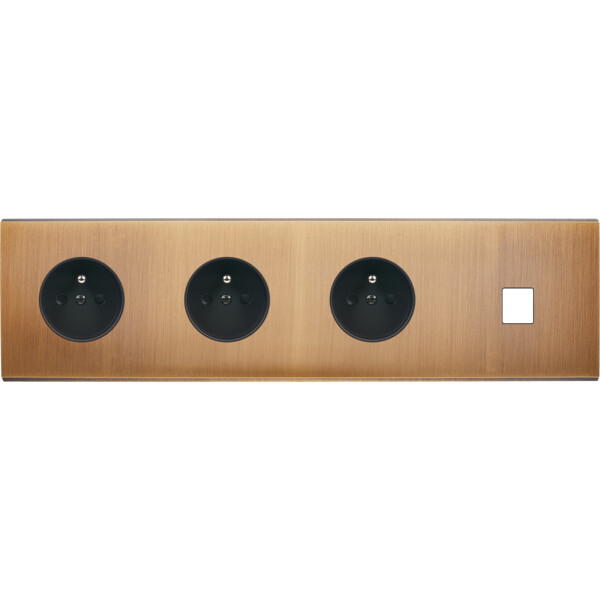 Façade Confidence Modelec Laiton Bronze – Horizontale – pour 3 Prises de Courant avec 1 Prise Média - Modelec - 431417M