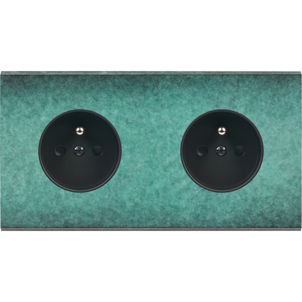 Façade fascination laiton jade double horizontale prise 2p+t prise 2p+t sans vis - Modelec - 260434M
