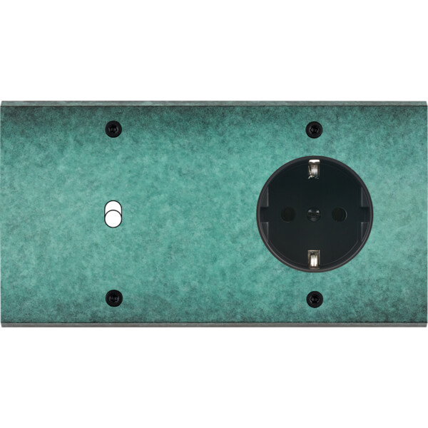 Façade fascination laiton jade double horizontale 1 basculeur 1 prise schuko à vis - Modelec - 261434-K