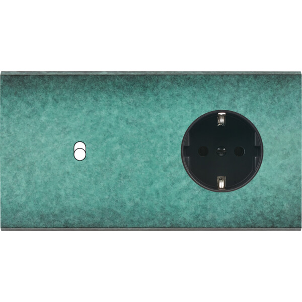 Façade fascination laiton jade double horizontale 1 basculeur 1 prise schuko magnétique - Modelec - 261434M-K