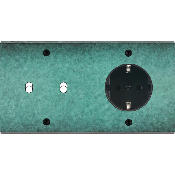 Façade fascination laiton jade double horizontale 2 basculeurs 1 prise schuko à vis - Modelec - 262434-K