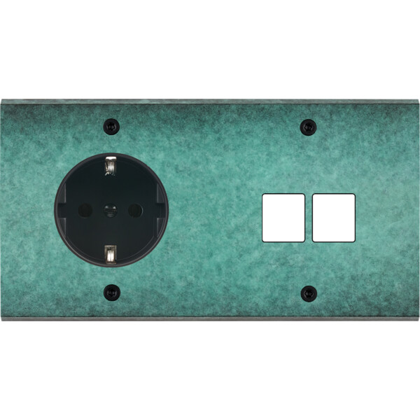 Façade fascination laiton jade double horizontale 1 prise schuko 2 media à vis - Modelec - 264434-K