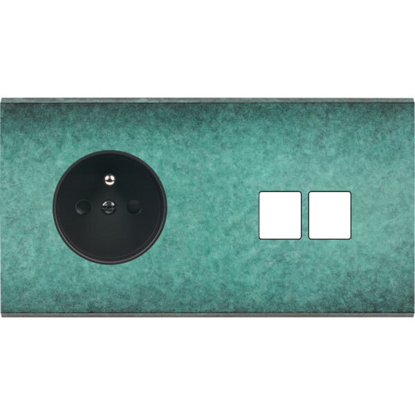 Façade fascination laiton jade double horizontale prise 2p+t 2 media sans vis - Modelec - 264434M