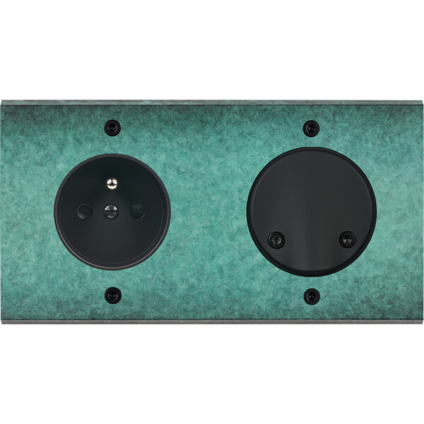 Façade fascination laiton jade double horizontale prise de courant 2p+t1 sortie de câble vis - Modelec - 272434