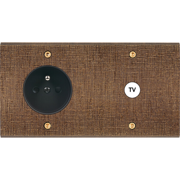 Façade fascination laiton coslan double horizontale prise 2p+t 1 prise tv a vis - Modelec - 279430