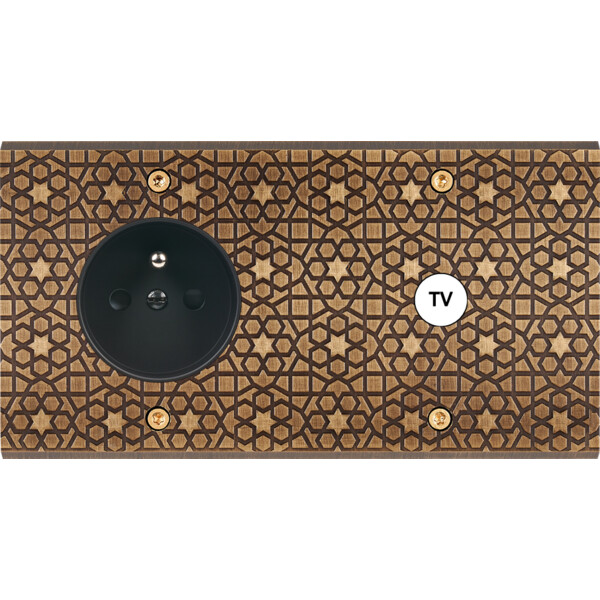 Façade fascination laiton atlas double horizontale prise 2p+t 1 prise tv a vis - Modelec - 279433