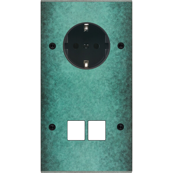 Façade fascination laiton jade double verticale 1 prise schuko 2 media à vis - Modelec - 284434-K