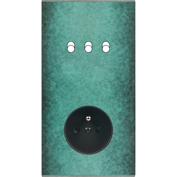 Façade fascination laiton jade double verticale 3 basculeurs prise 2p+t magnétique - Modelec - 291434M