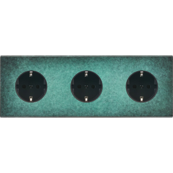 Façade fascination laiton jade triple horizontale 1 prise schuko 1 prise schuko 1 prise schuko  - Modelec - 310434M-K