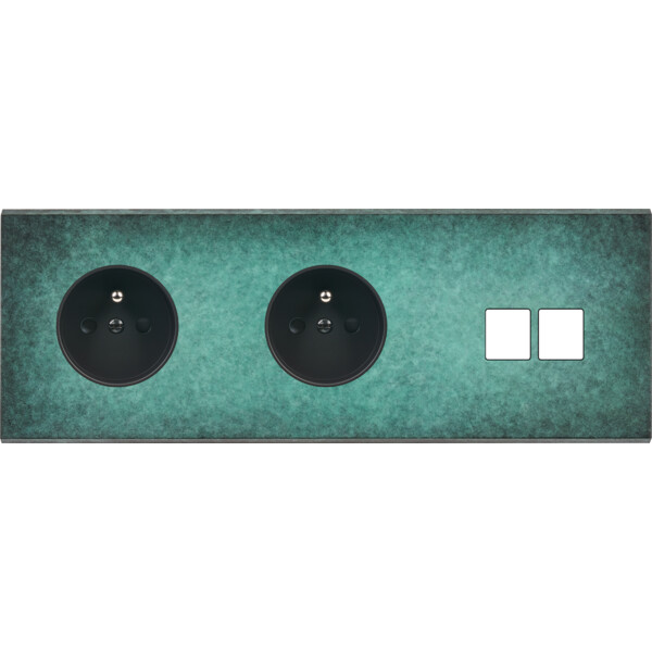 Façade fascination laiton jade triple horizontale prise 2p+t prise 2p+t 2 media sans vis - Modelec - 314434M