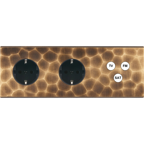 Façade fascination laiton onde triple horizontale 1 prise schuko 1 prise schuko tvfmsat  - Modelec - 315432M-K